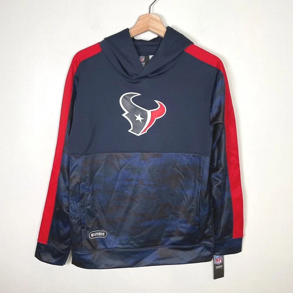 NFL Houston Texans Hoodie Youth L 14/16‎ Camo Blue Red Combine Authentic NWT